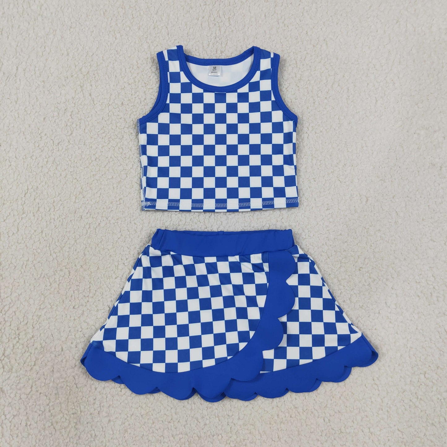 Sibling Baby Girls Colorful Checked Vests Scallop Skirt Short Yoga Active Clothes Sets