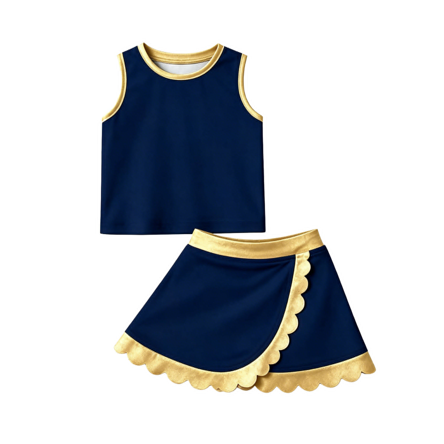 Baby Girls Yellow Navy Vest Scallop Skirt Short Yoga Active Clothes Set Preorder