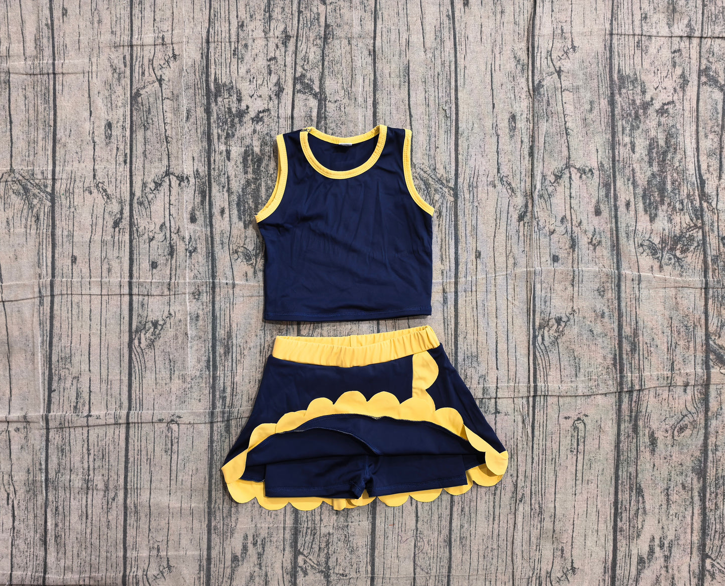Baby Girls Yellow Navy Crop Scallop Skirt Short Yoga Active Clothes Sets