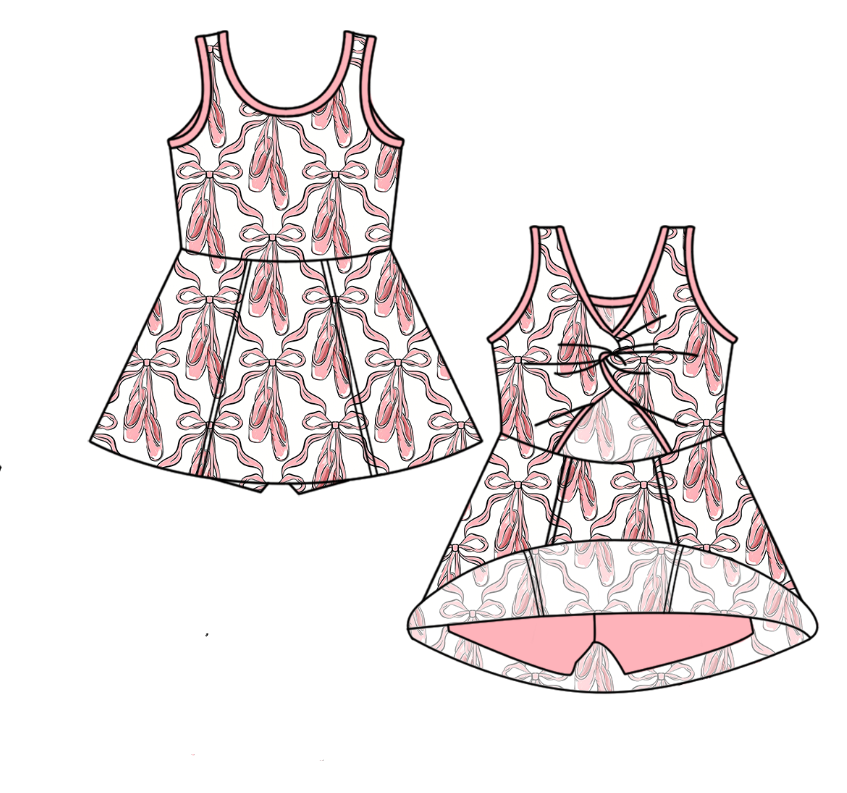 Baby Girls Sleeveless Bows Shoes Checked Yoga Active Shorts Knee Length Dress Preorder