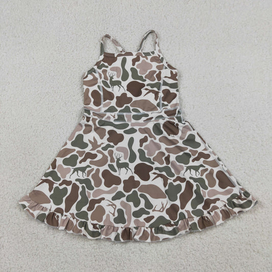 Sibling 6 colors Baby Girls Strap Camo Yoga Ruffle Knee Length Dresses