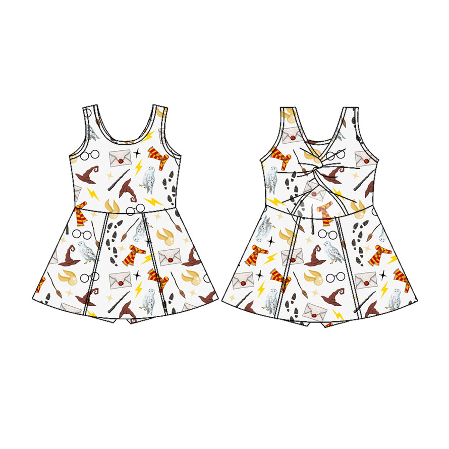 Baby Girls Sleeveless Birds Letter Halloween Yoga Active Shorts Knee Length Dress Preorder