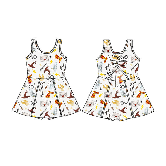 Baby Girls Sleeveless Birds Letter Halloween Yoga Active Shorts Knee Length Dress Preorder