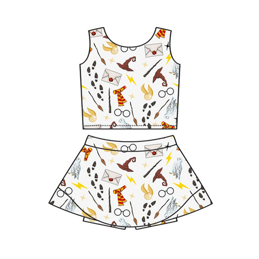 Baby Girls Sleeveless Birds Letter Top Skirt Short Halloween Yoga Active Clothes Set Preorder