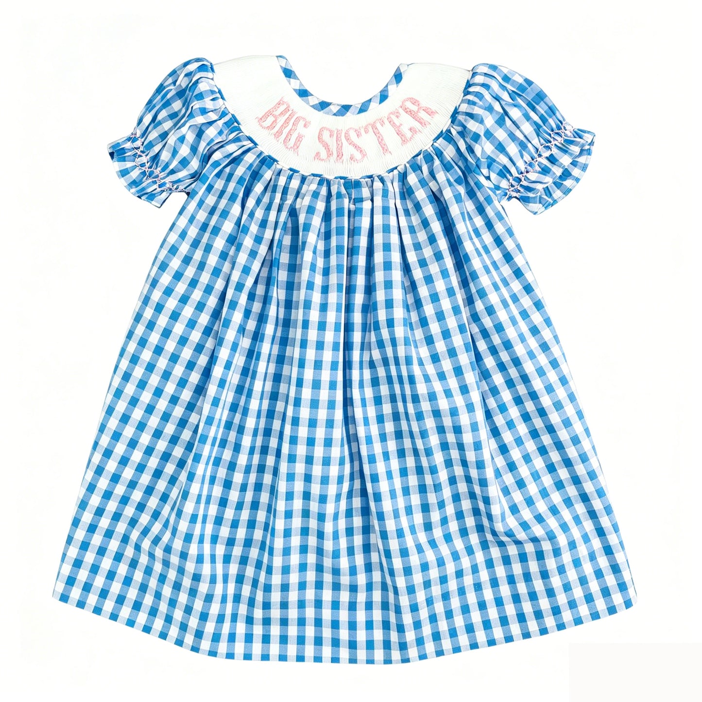 Baby Girls Short Ruffle Sleeve Blue Checked Bog Brother Knee Length Dresses Preorder