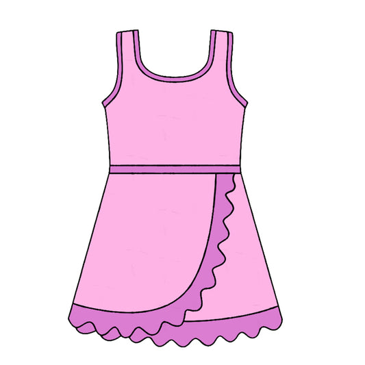 Baby Girls Sleeveless Pink Yoga Active Short Scallop Knee Length Dress Preorder