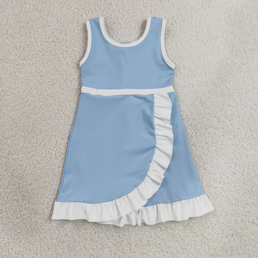 Baby Girls Sleeveless Light Blue White Yoga Active Short Knee Length Dress