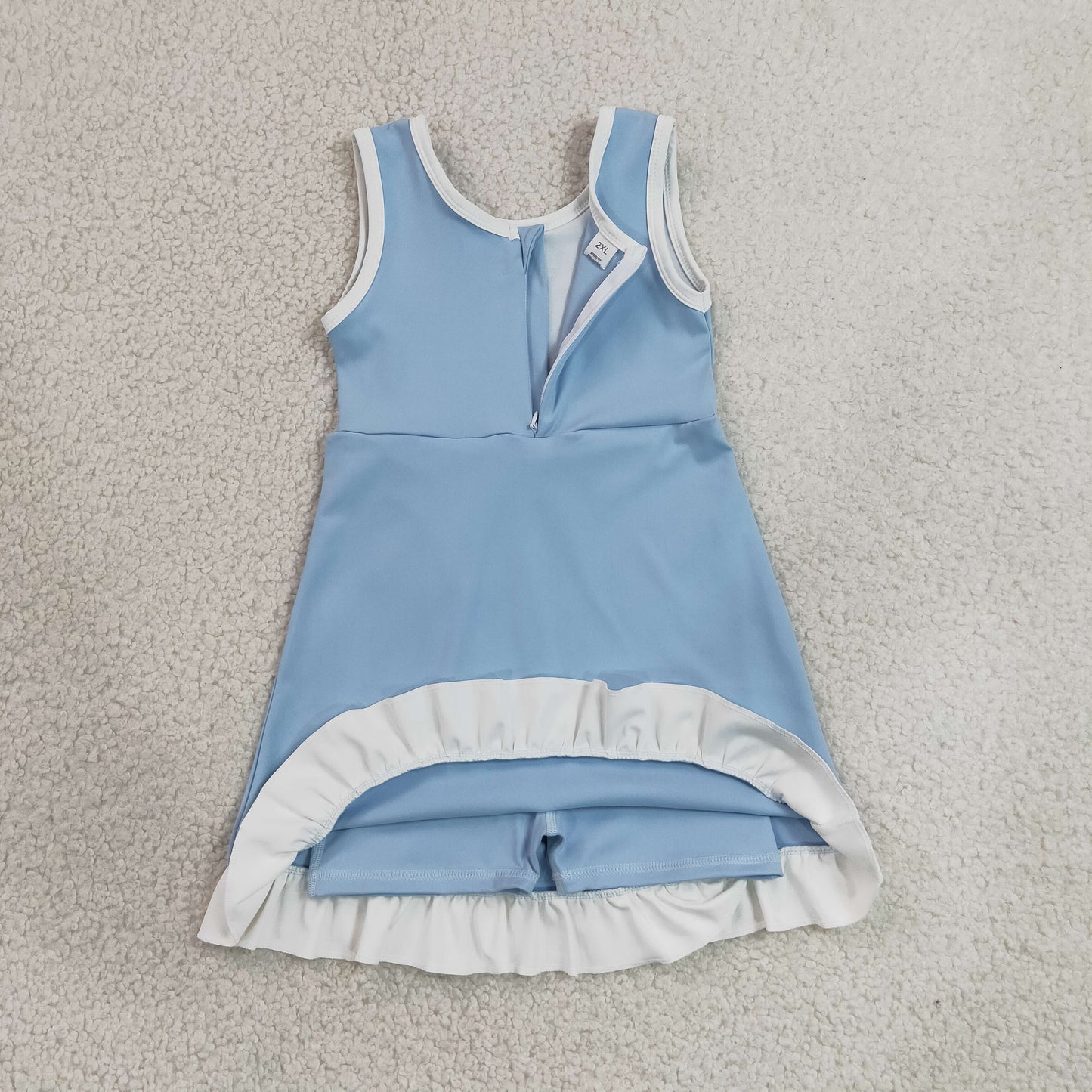 Baby Girls Sleeveless Light Blue White Yoga Active Short Knee Length Dress