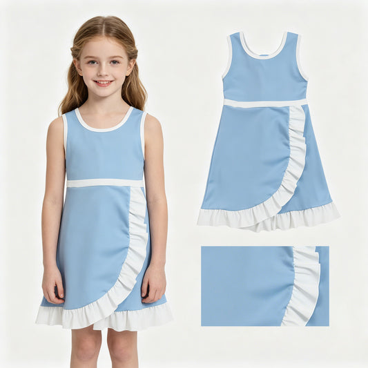 Baby Girls Sleeveless Light Blue White Yoga Active Short Knee Length Dress