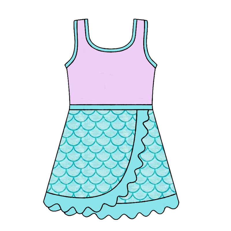 Baby Girls Sleeveless Mermaid Yoga Active Short Knee Length Dress Preorder