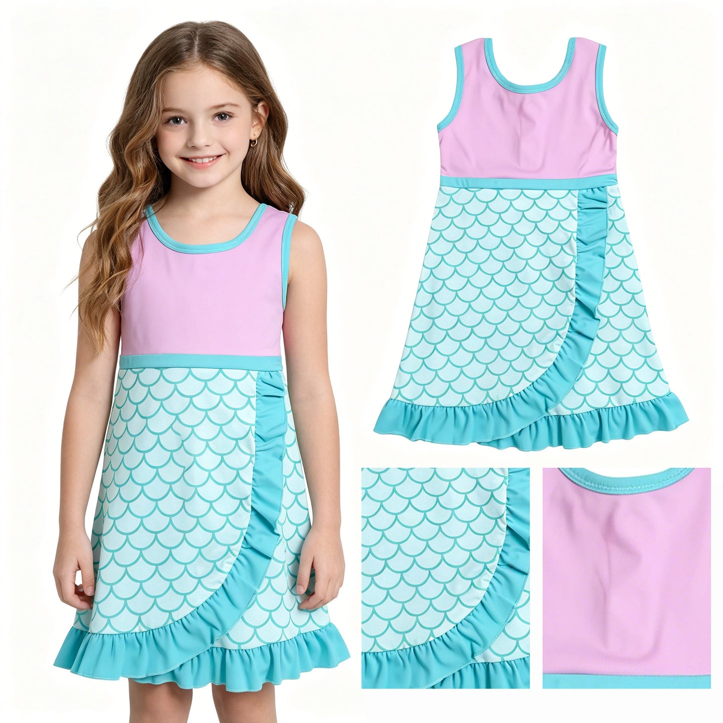 Baby Girls Sleeveless Mermaid Yoga Active Short Knee Length Dress