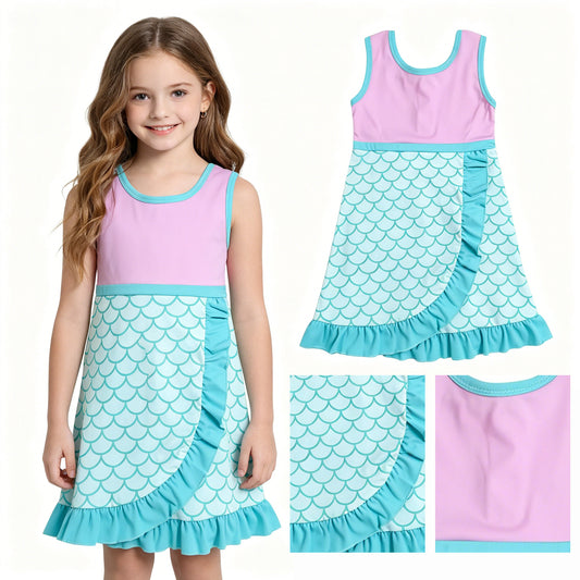 Baby Girls Sleeveless Mermaid Yoga Active Short Knee Length Dress