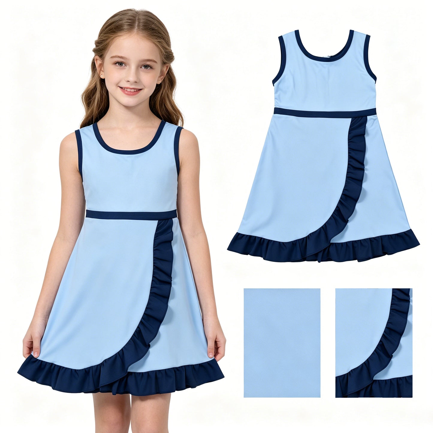Baby Girls Blue Navy Sleeveless Yoga Active Short Knee Length Dress