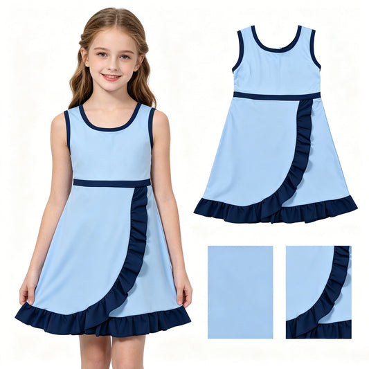 Baby Girls Blue Navy Sleeveless Yoga Active Short Knee Length Dress