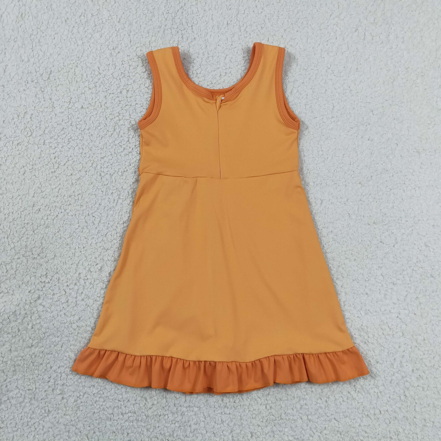 Baby Girls Sleeveless Orange Yoga Active Short Ruffle Knee Length Dress