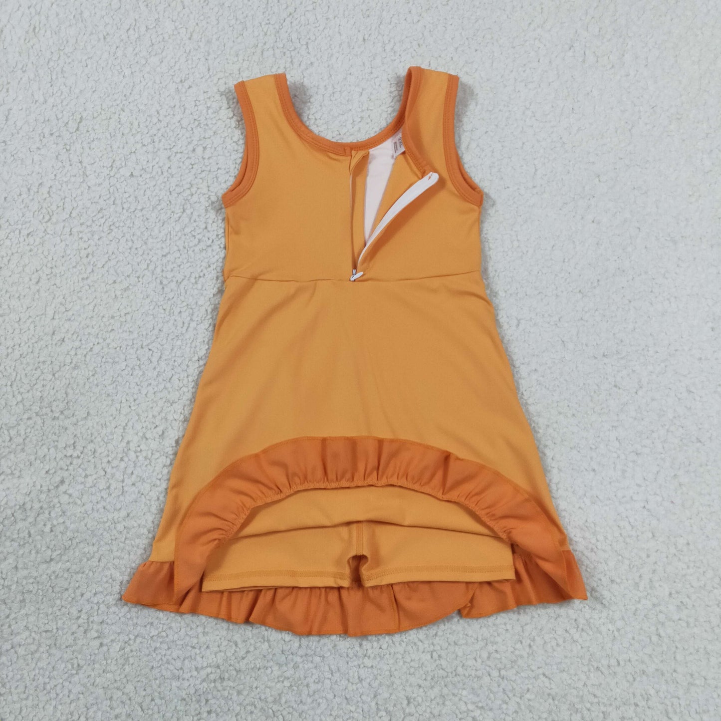 Baby Girls Sleeveless Orange Yoga Active Short Ruffle Knee Length Dress