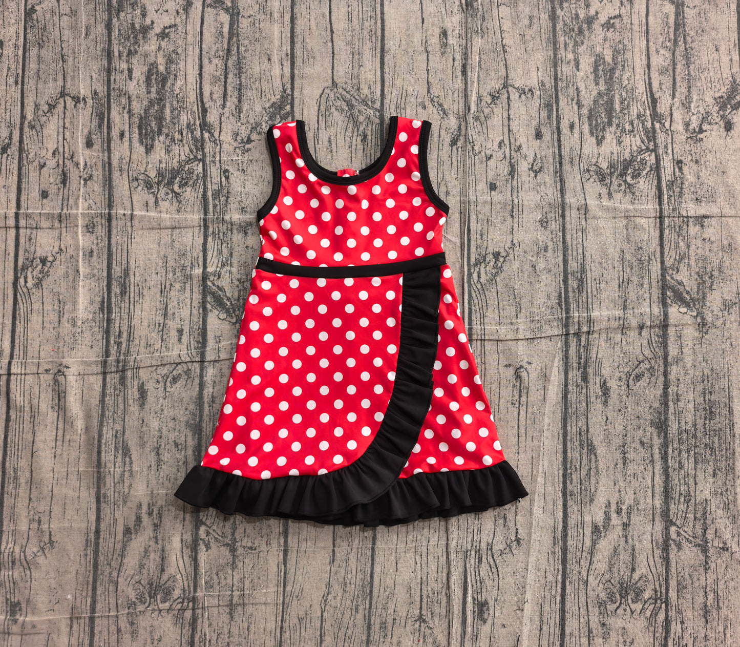 Baby Girls Sleeveless Red Polka Dots Yoga Active Short Knee Length Dress Preorder