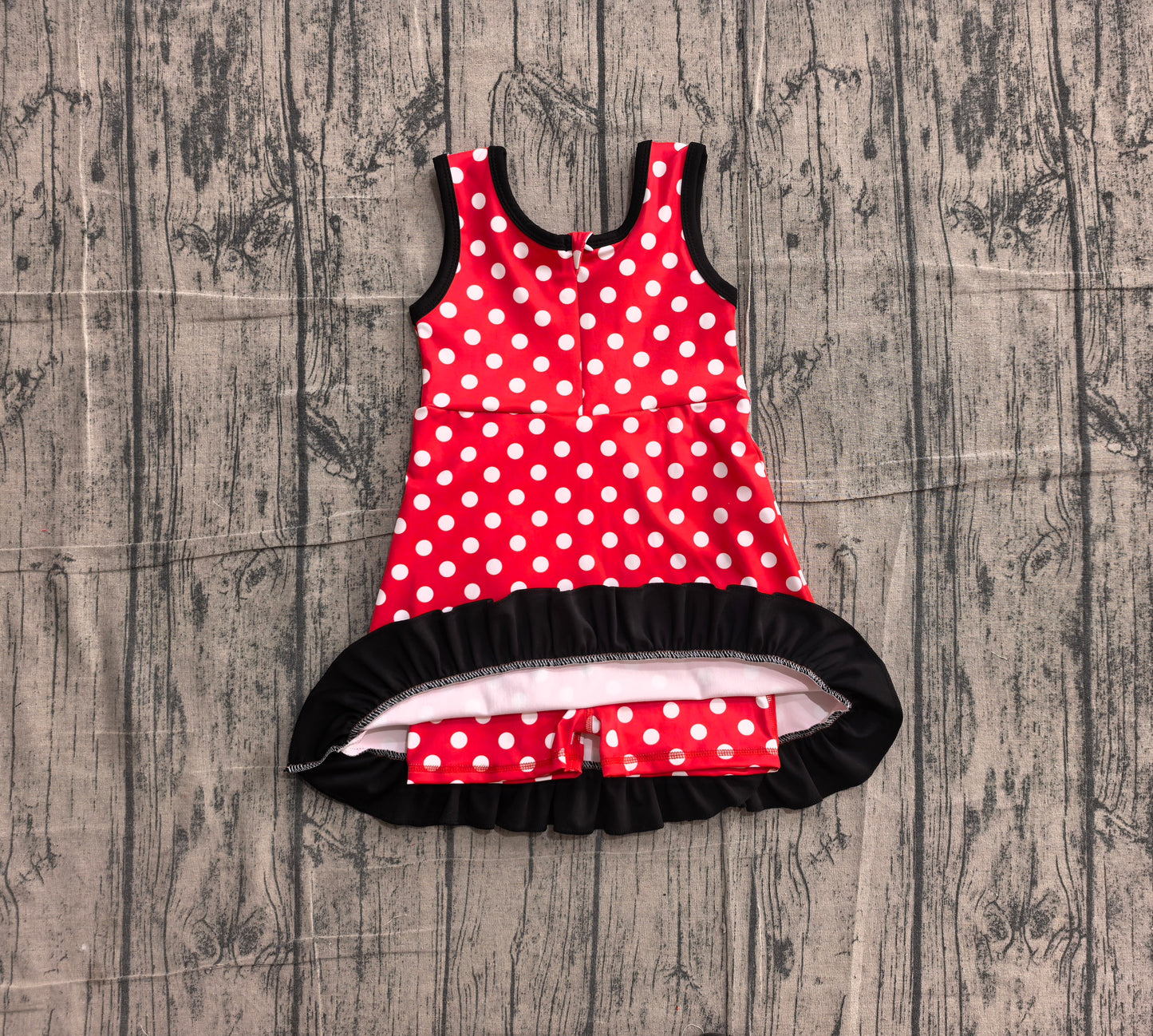 Baby Girls Sleeveless Red Polka Dots Yoga Active Short Knee Length Dress Preorder