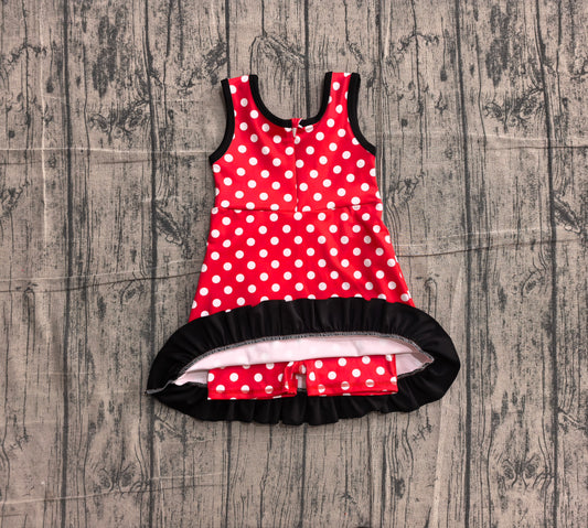 Baby Girls Sleeveless Red Polka Dots Yoga Active Short Knee Length Dress Preorder