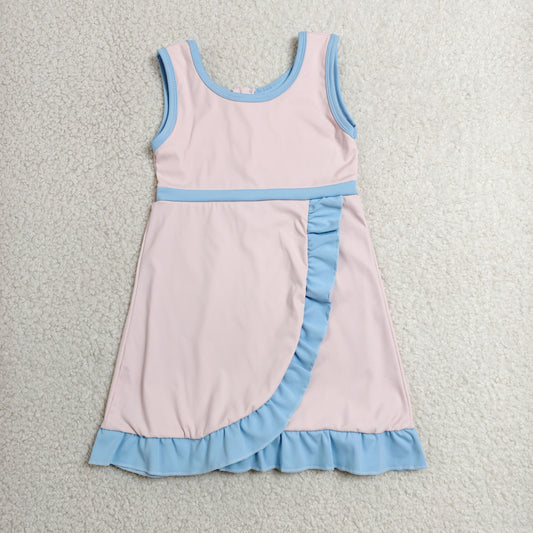 Baby Girls Light Pink Blue Sleeveless Yoga Active Short Knee Length Dress