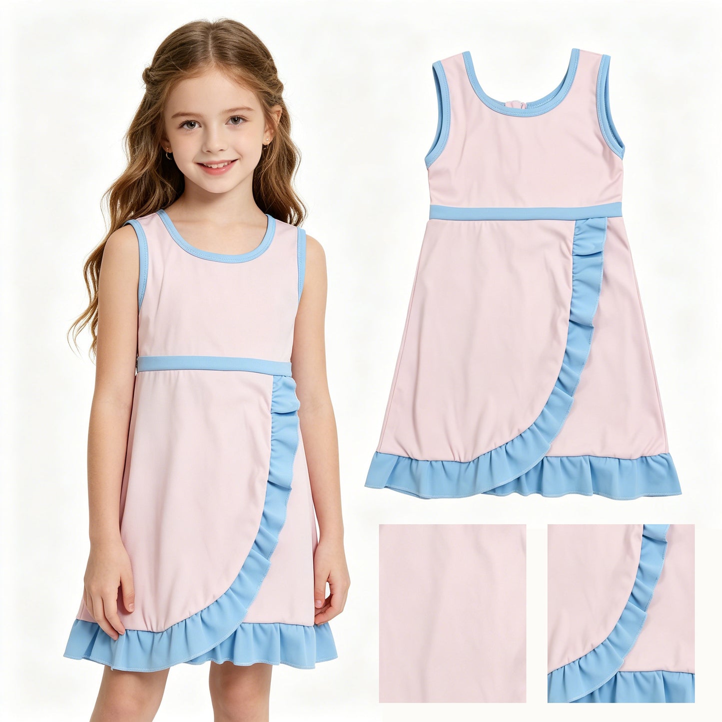 Baby Girls Light Pink Blue Sleeveless Yoga Active Short Knee Length Dress