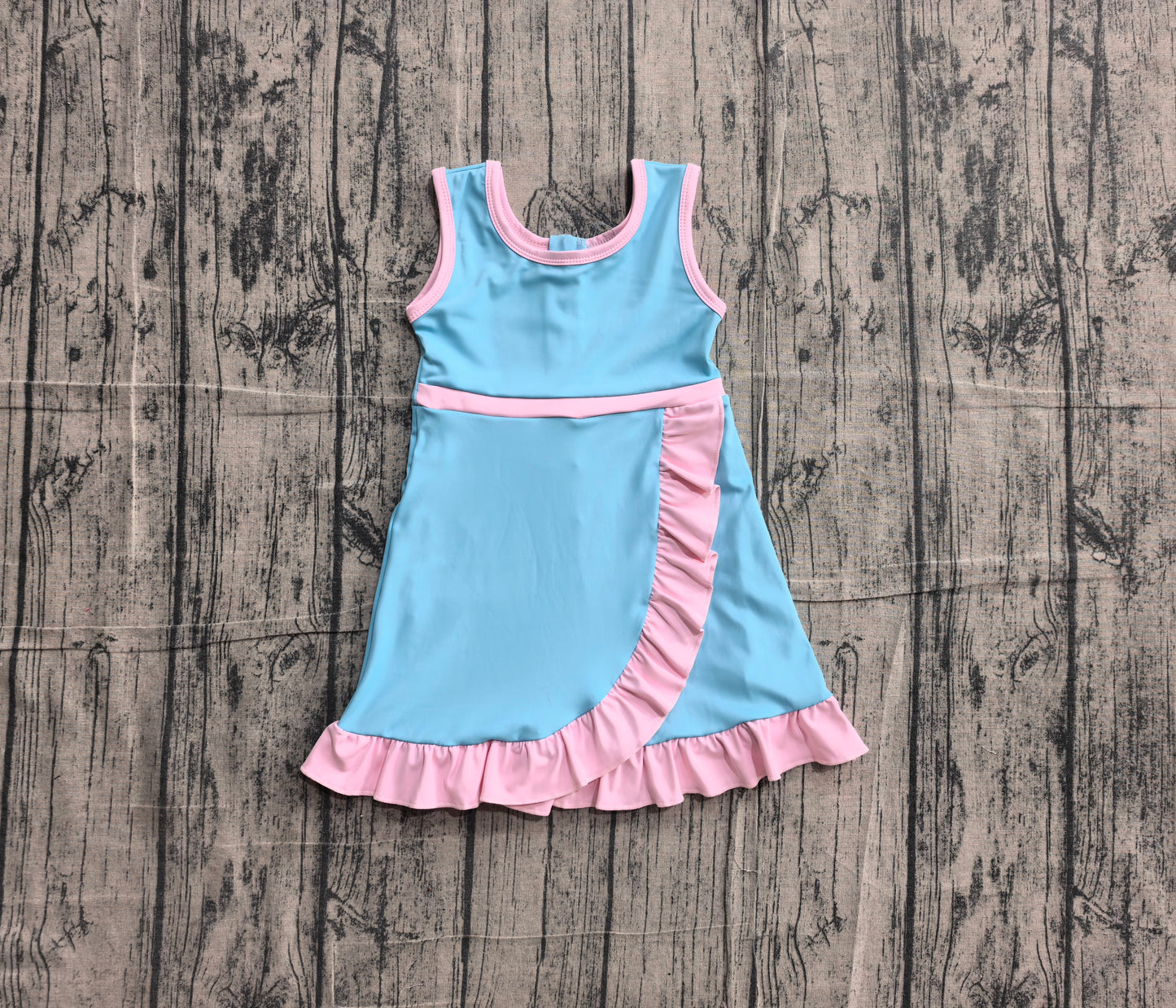 Baby Girls Sleeveless Lake Blue Yoga Active Short Knee Length Dress Preorder