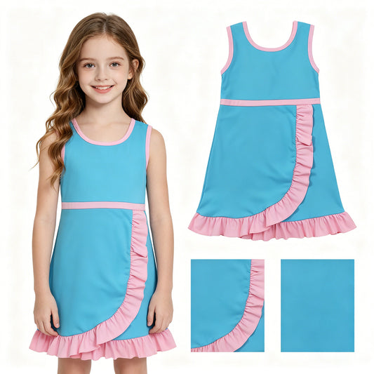 Baby Girls Sleeveless Lake Blue Pink Yoga Active Short Knee Length Dress