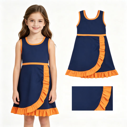Baby Girls Sleeveless Navy Orange Yoga Active Short Knee Length Dress