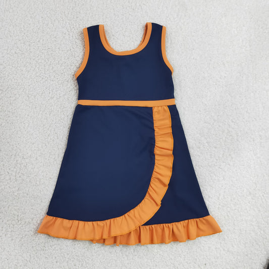Baby Girls Sleeveless Navy Orange Yoga Active Short Knee Length Dress