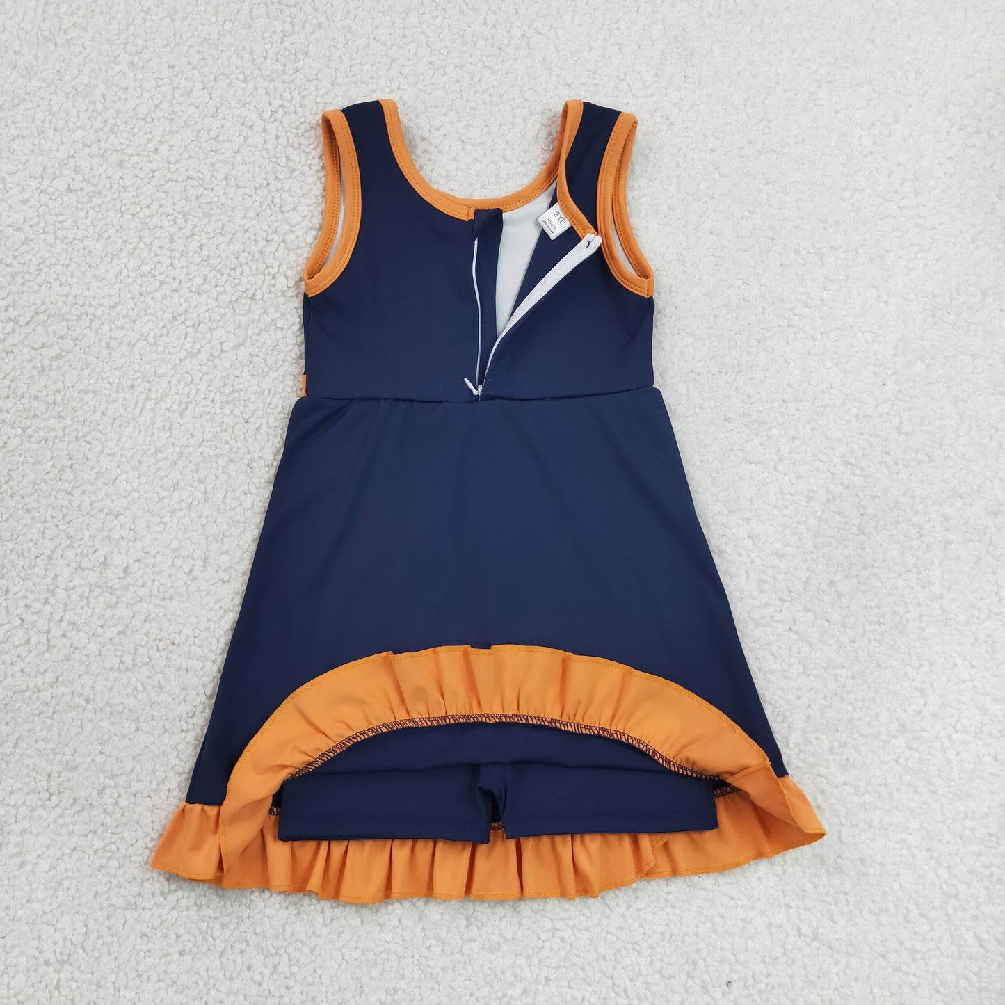 Baby Girls Sleeveless Navy Orange Yoga Active Short Knee Length Dress