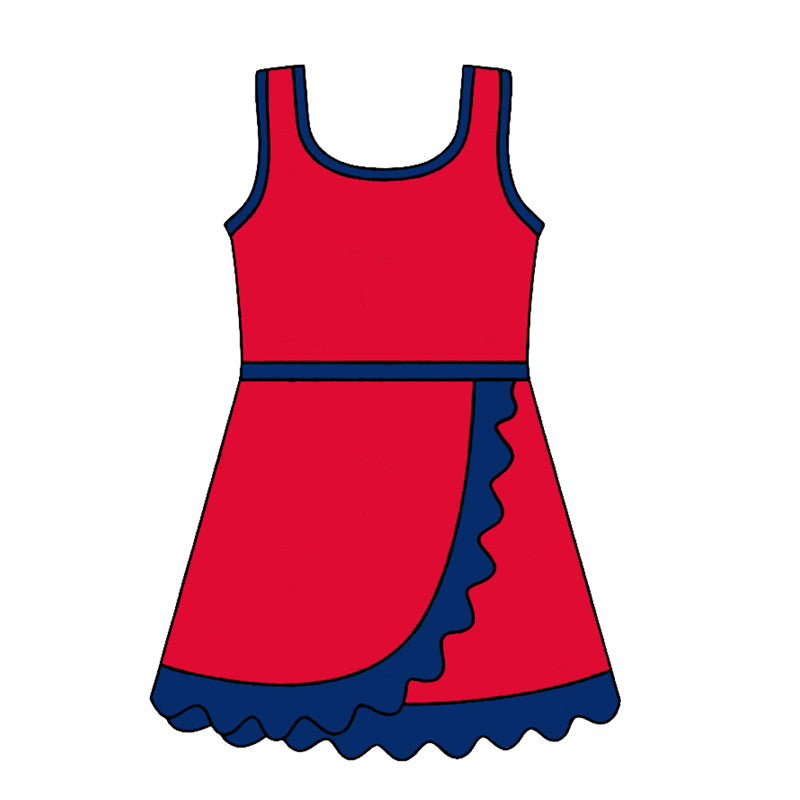 Baby Girls Sleeveless Red Yoga Active Short Scallop Knee Length Dress Preorder