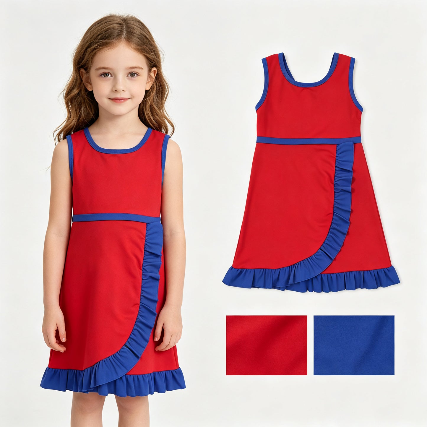 Baby Girls Red Navy Sleeveless Yoga Active Short Knee Length Dress