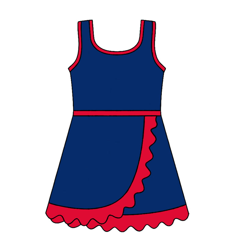 Baby Girls Sleeveless Navy Yoga Active Short Scallop Knee Length Dress Preorder