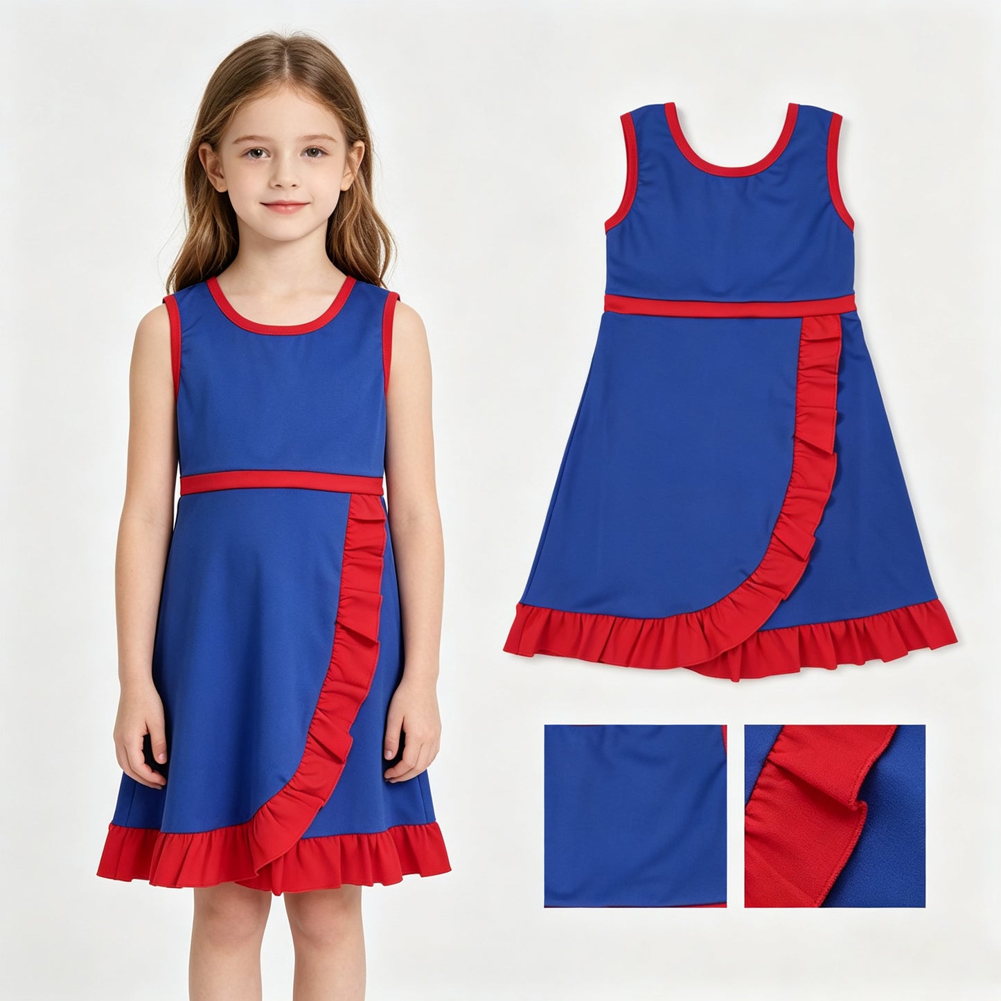 Baby Girls Hot Blue Red Sleeveless Yoga Active Short Knee Length Dress