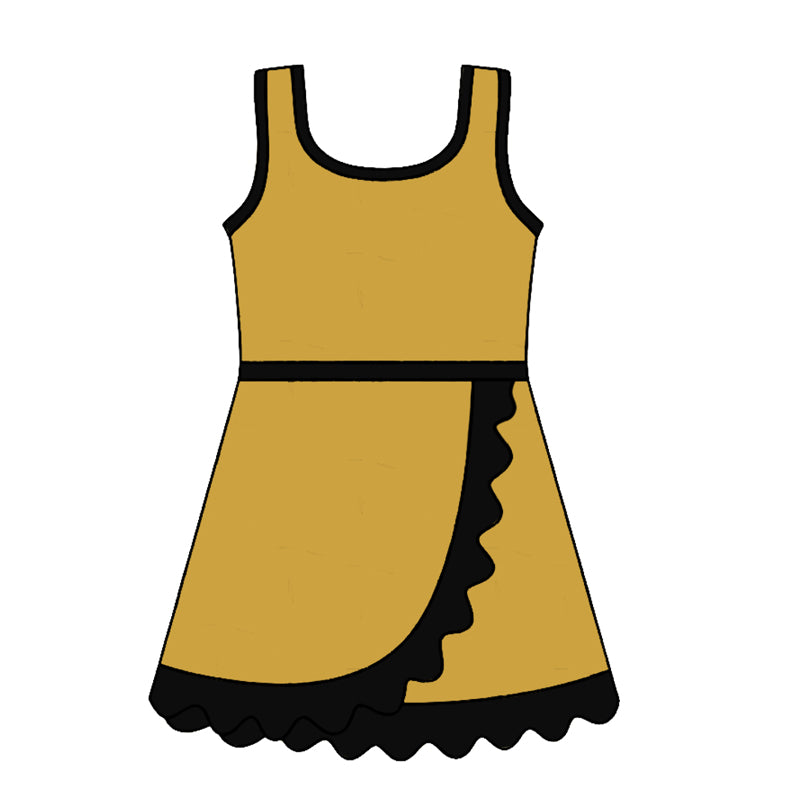 Baby Girls Sleeveless Gold Yoga Active Short Scallop Knee Length Dress Preorder