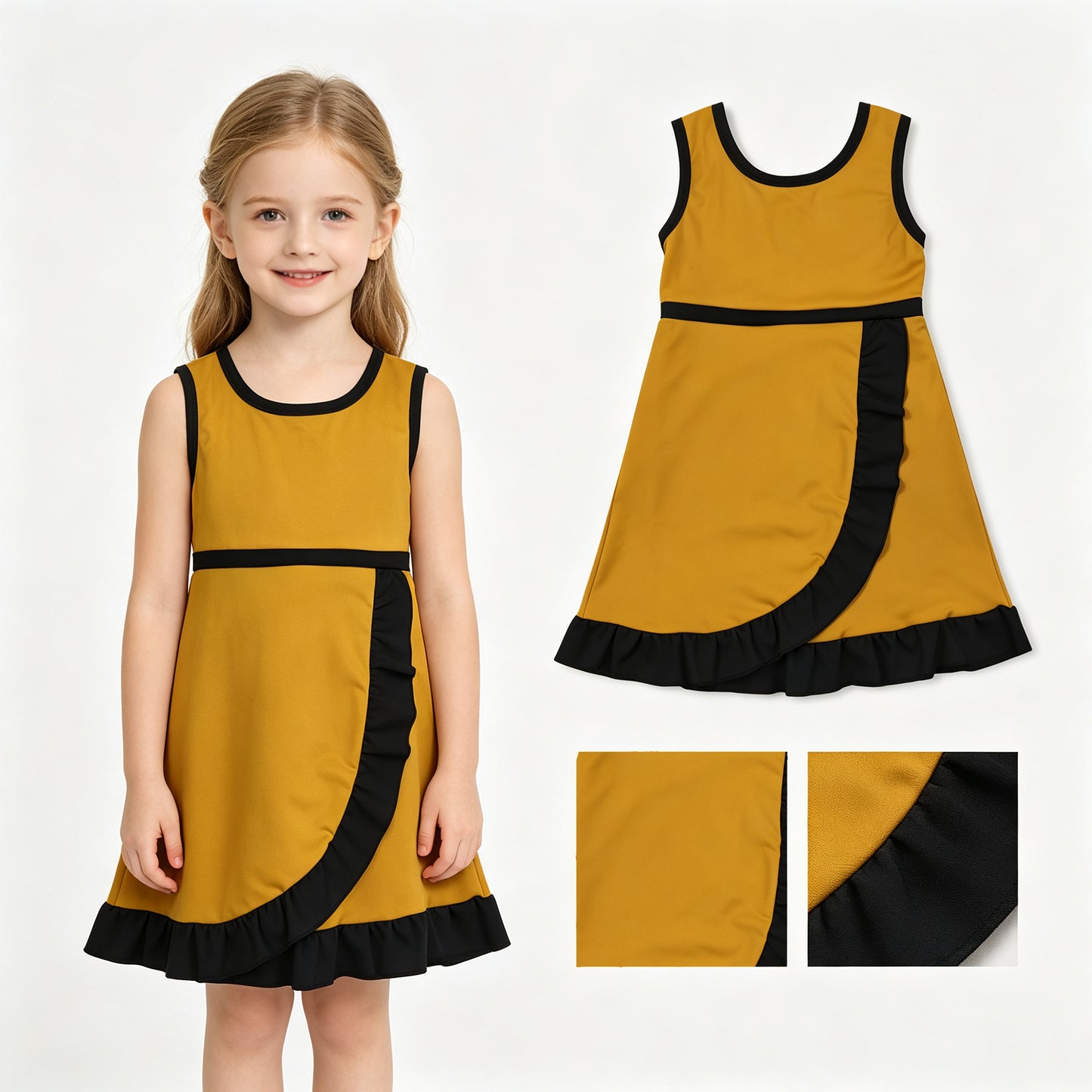 Baby Girls Gold Black Sleeveless Yoga Active Short Knee Length Dress