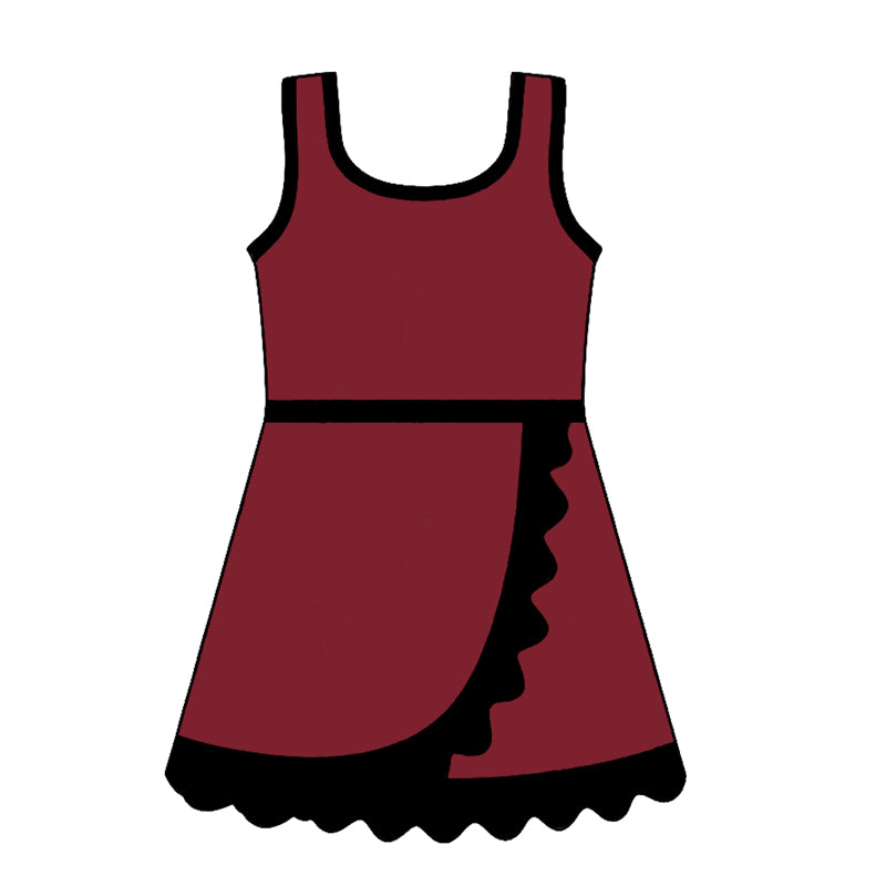 Baby Girls Sleeveless Dark Red Yoga Active Short Scallop Knee Length Dress Preorder