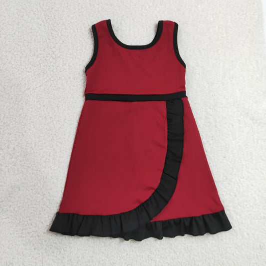 Baby Girls Sleeveless Maroon Black Yoga Active Short Knee Length Dress