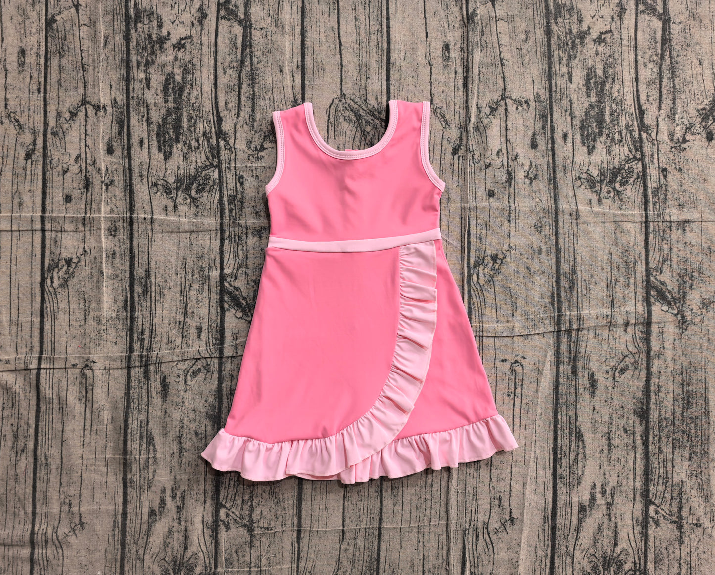Baby Girls Sleeveless Pink Yoga Active Short Scallop Knee Length Dress Preorder