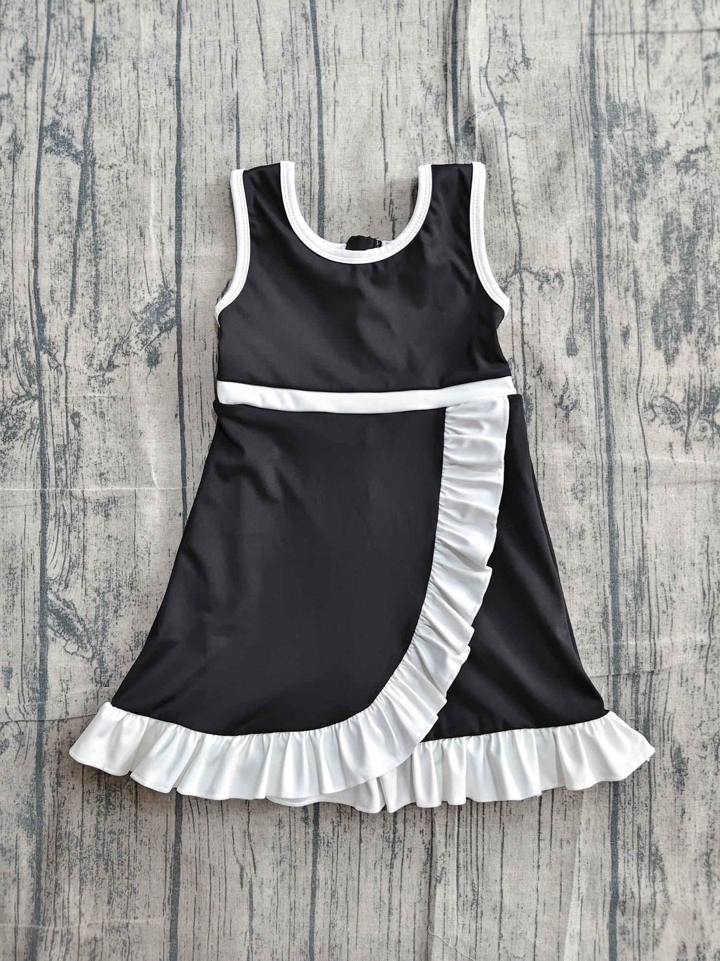 Baby Girls Sleeveless Black Yoga Active Short Scallop Knee Length Dress Preorder