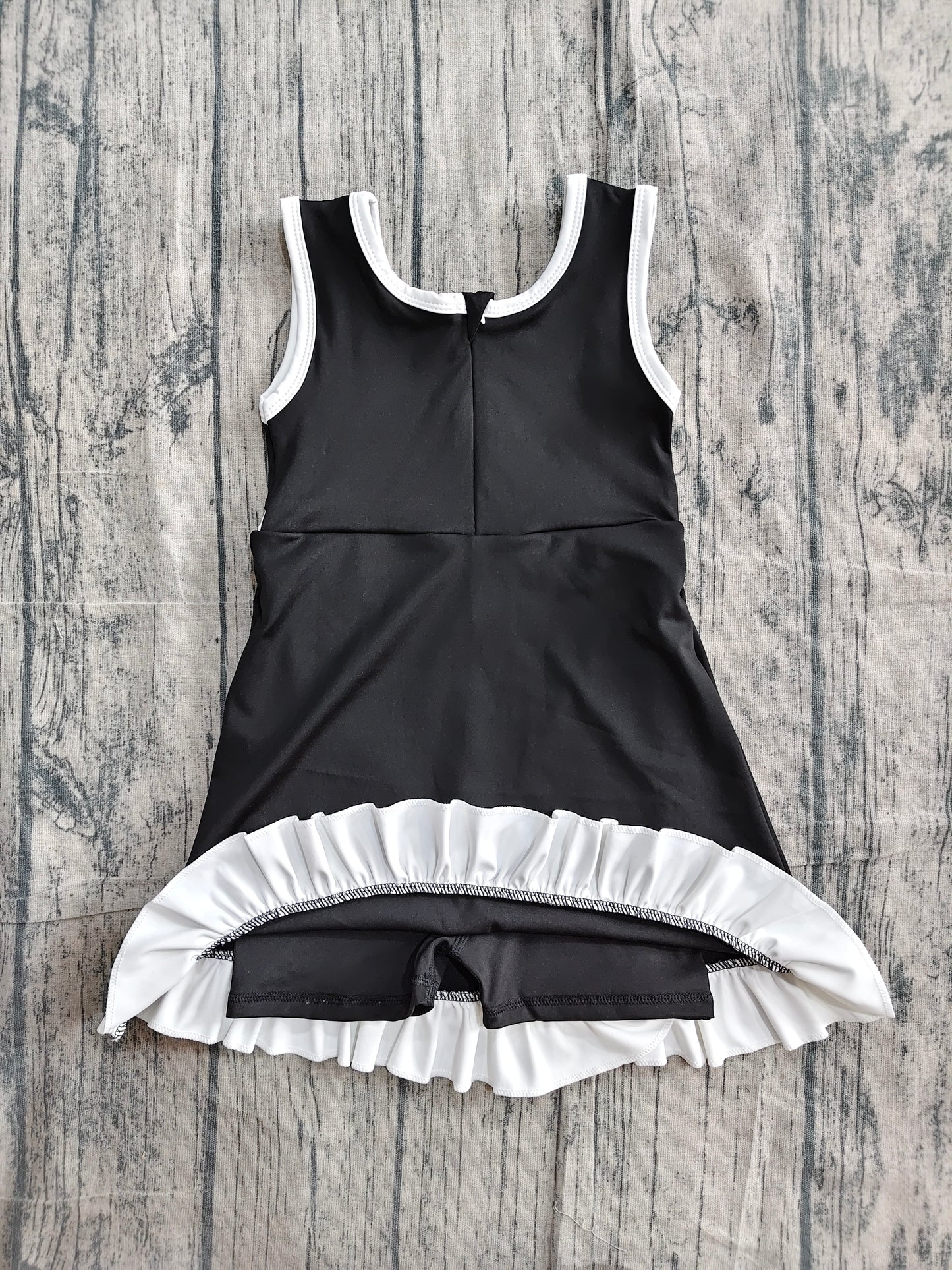 Baby Girls Sleeveless Black Yoga Active Short Scallop Knee Length Dress Preorder