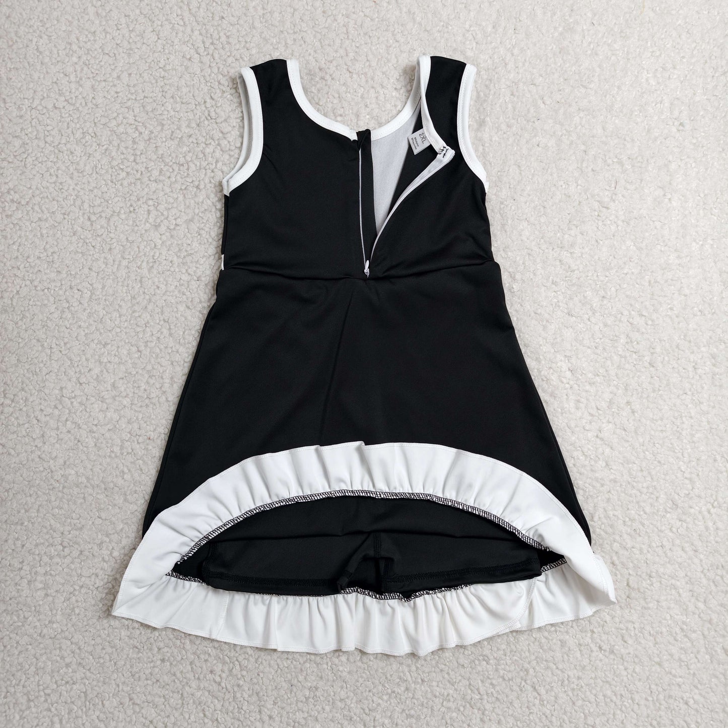 Baby Girls Black White Sleeveless Yoga Active Short Knee Length Dress