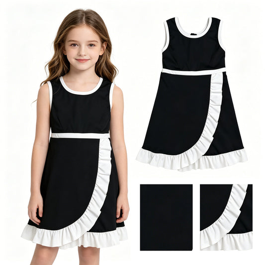 Baby Girls Black White Sleeveless Yoga Active Short Knee Length Dress