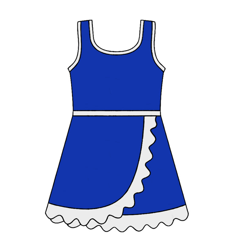 Baby Girls Sleeveless Hot Blue Yoga Active Short Scallop Knee Length Dress Preorder
