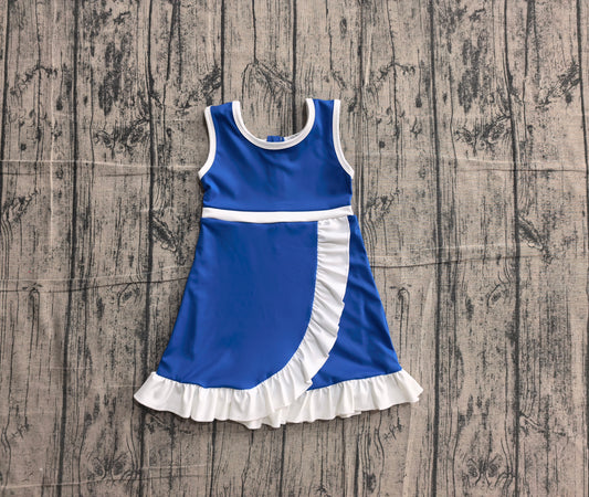 Baby Girls Sleeveless Hot Blue Yoga Active Short Scallop Knee Length Dress Preorder