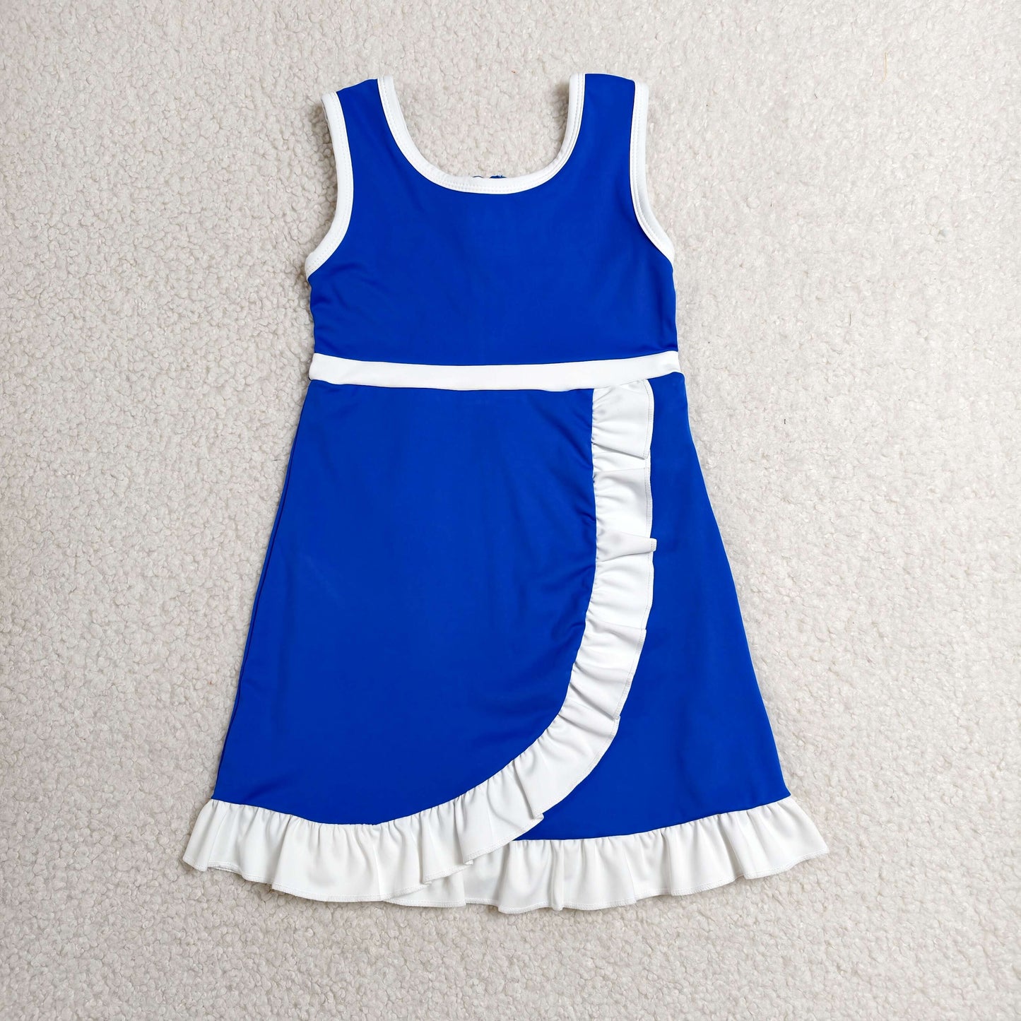 Baby Girls Hot Blue White Sleeveless Yoga Active Short Knee Length Dress