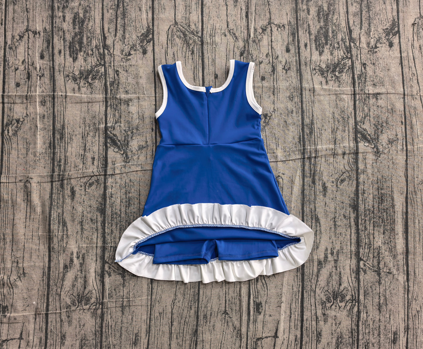Baby Girls Sleeveless Hot Blue Yoga Active Short Scallop Knee Length Dress Preorder