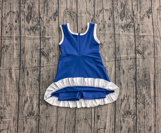 Baby Girls Sleeveless Hot Blue Yoga Active Short Scallop Knee Length Dress Preorder
