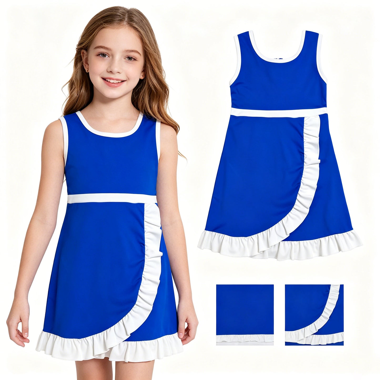 Baby Girls Hot Blue White Sleeveless Yoga Active Short Knee Length Dress