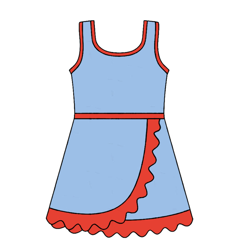 Baby Girls Sleeveless Red Blue Yoga Active Short Scallop Knee Length Dress Preorder